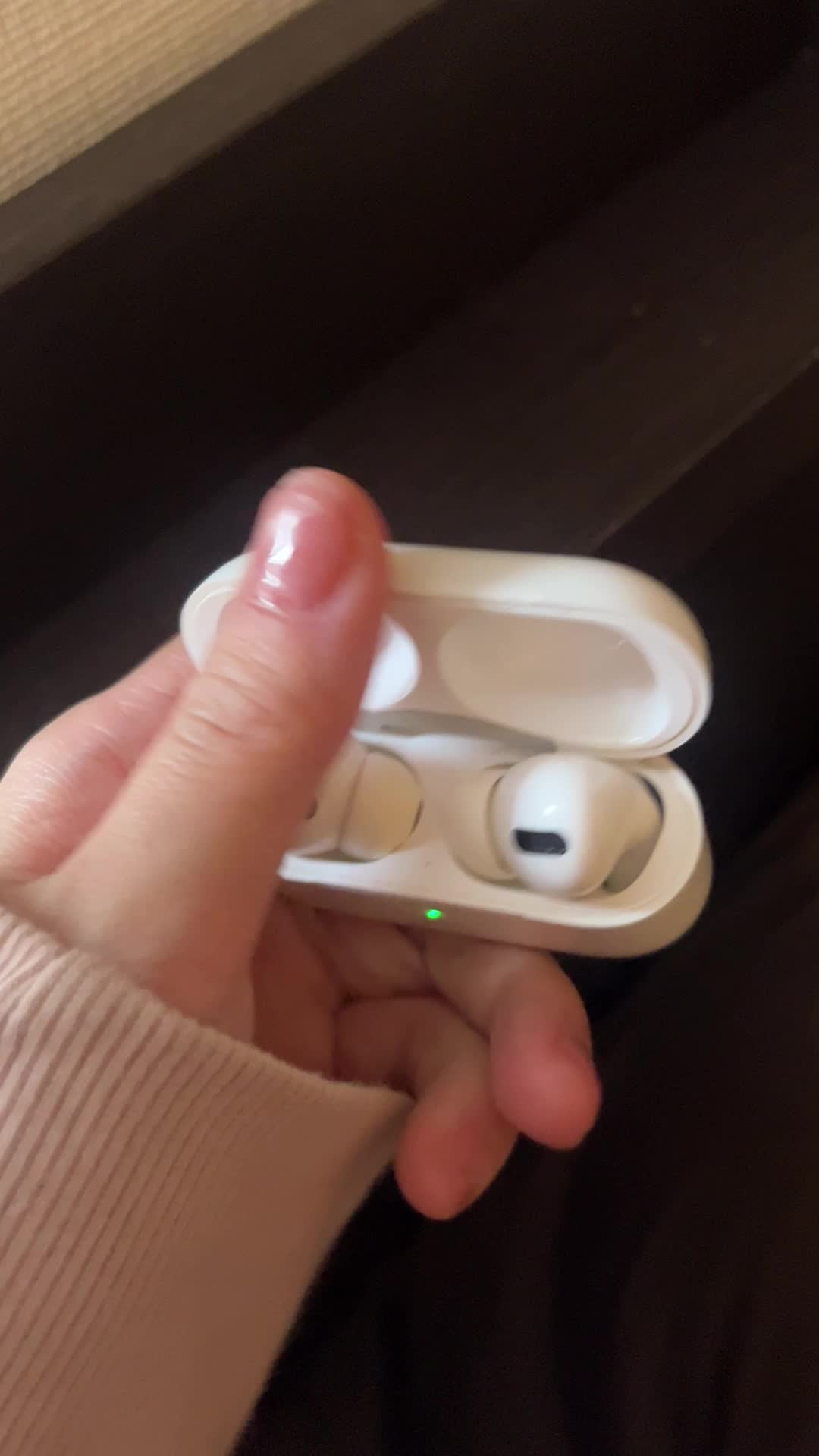 イヤホンを耳に入れる手