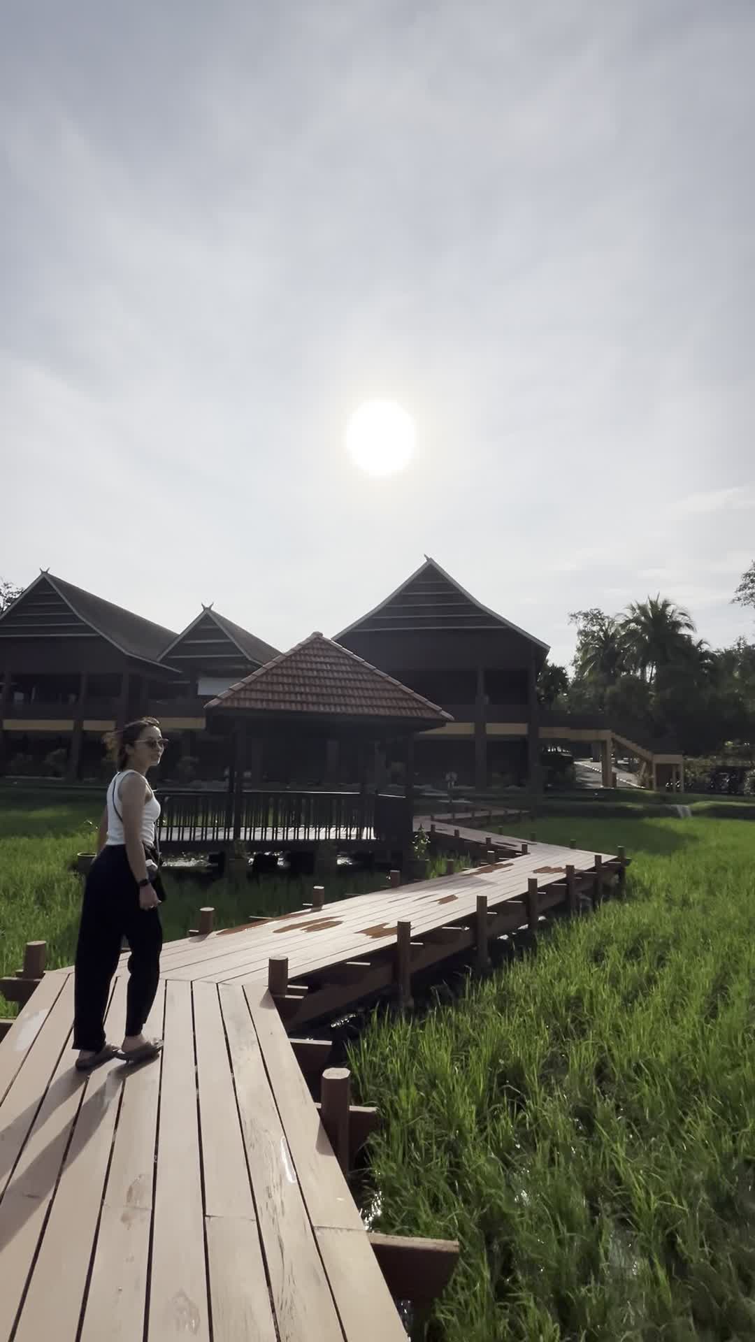 ジグザグの橋を歩く様子