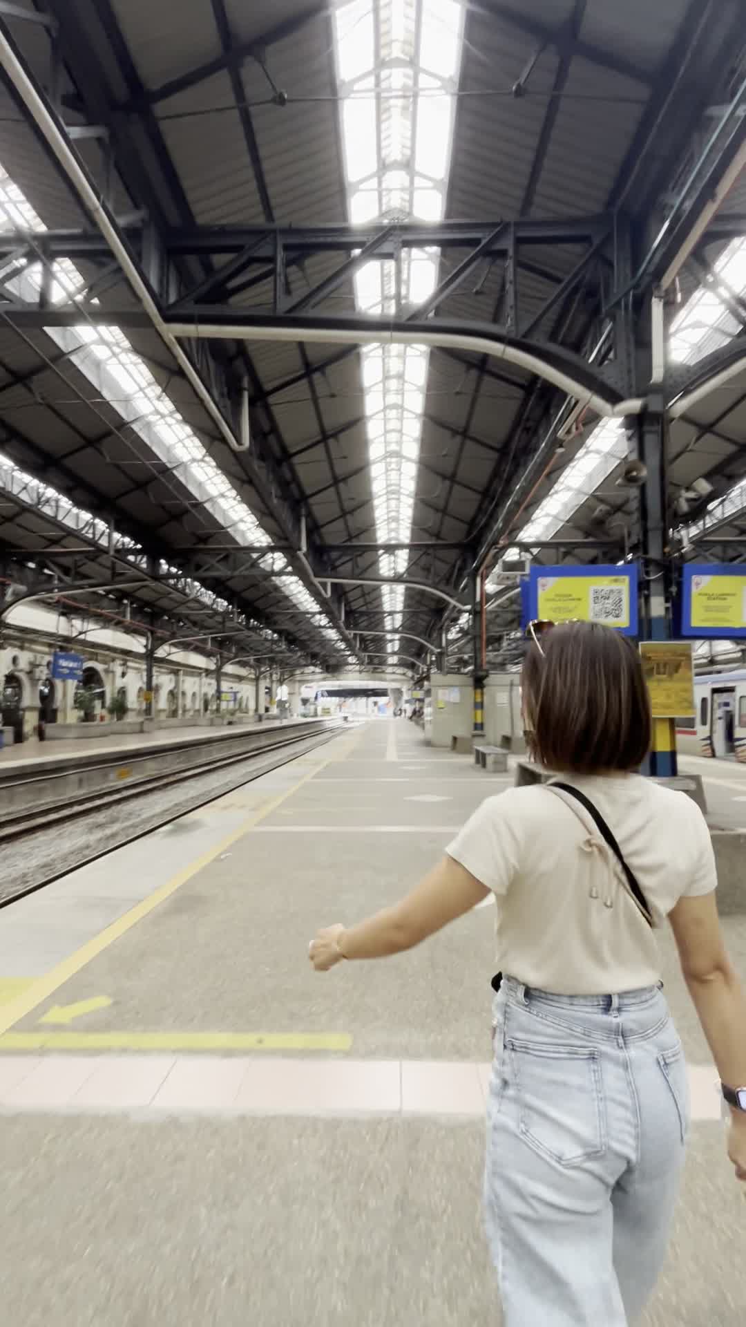 駅の広さに驚く姿