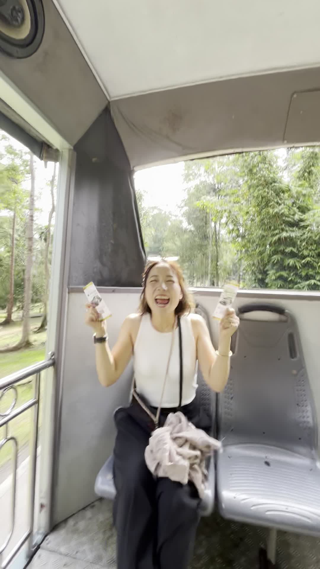 念願の乗り物に乗れて大喜びな様子