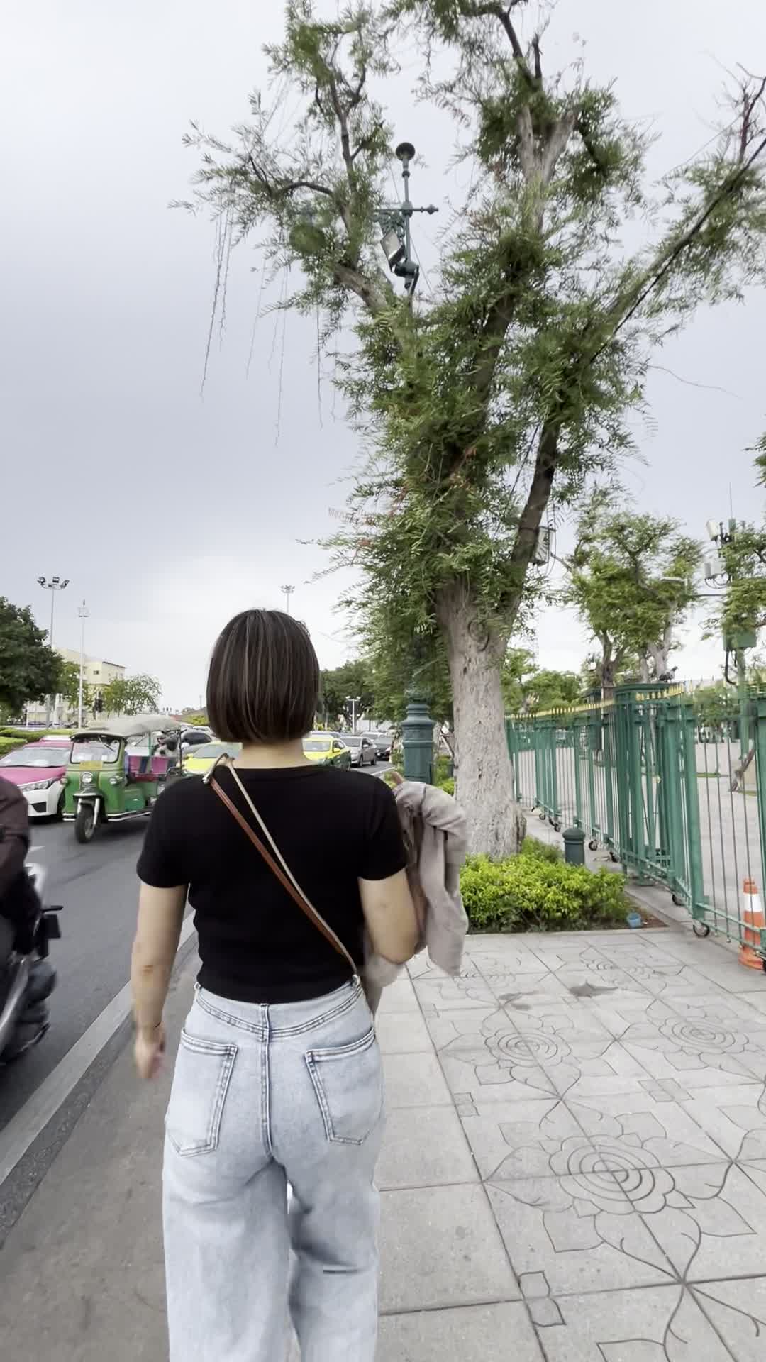 道路脇を歩く様子