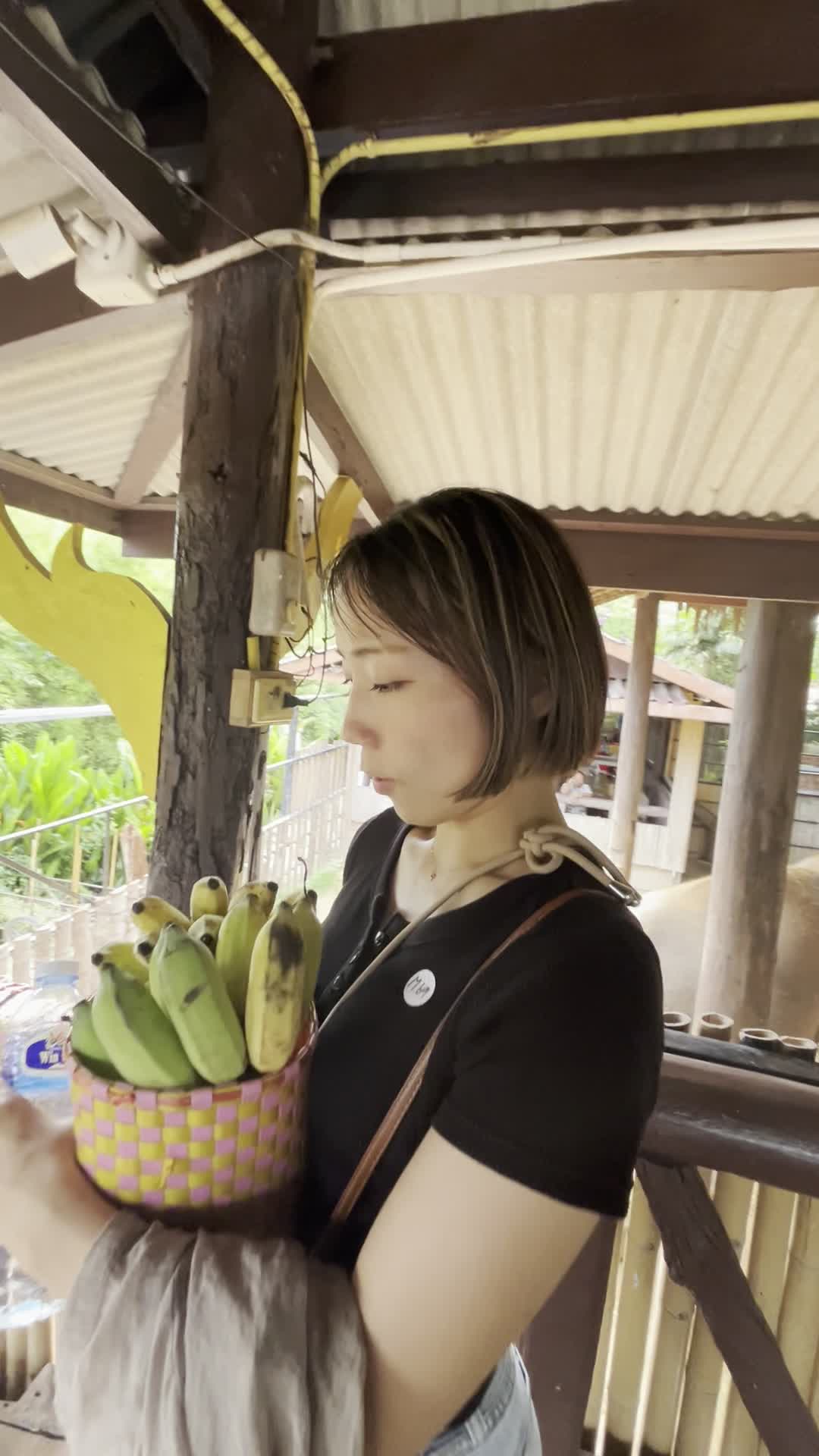 バナナのかごを抱える様子