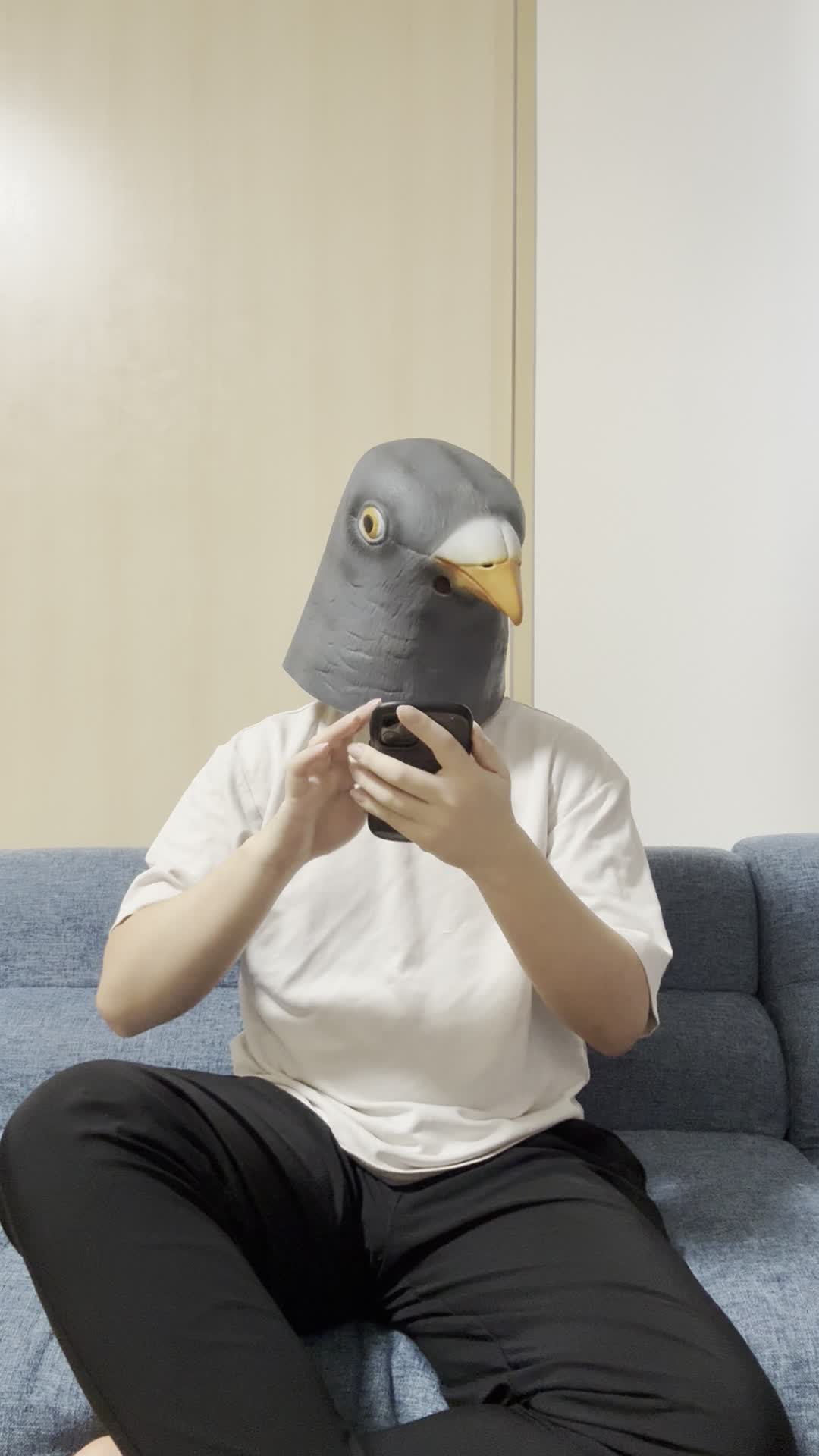 ソファでスマホを眺めながら、「応募結果を待ちながら少し緊張する」表情